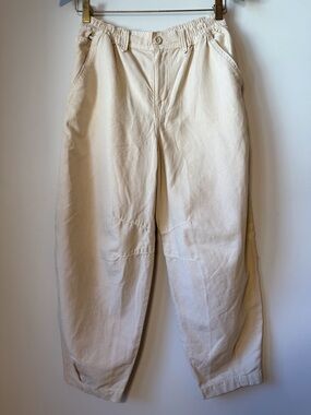 Aerie Barrel Leg pants elastic waist cotton blend cream trending casual neutral